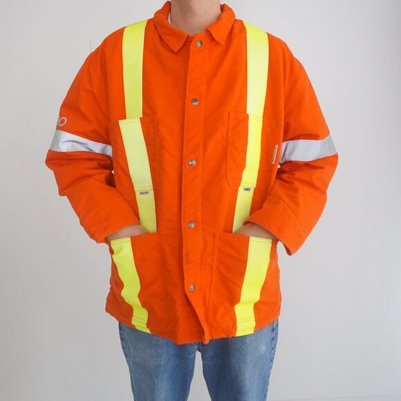 AGO Flame Resistant Endura Ultra Soft Orange Canvas Reflective Button Up Jacket - Picture 1 of 15
